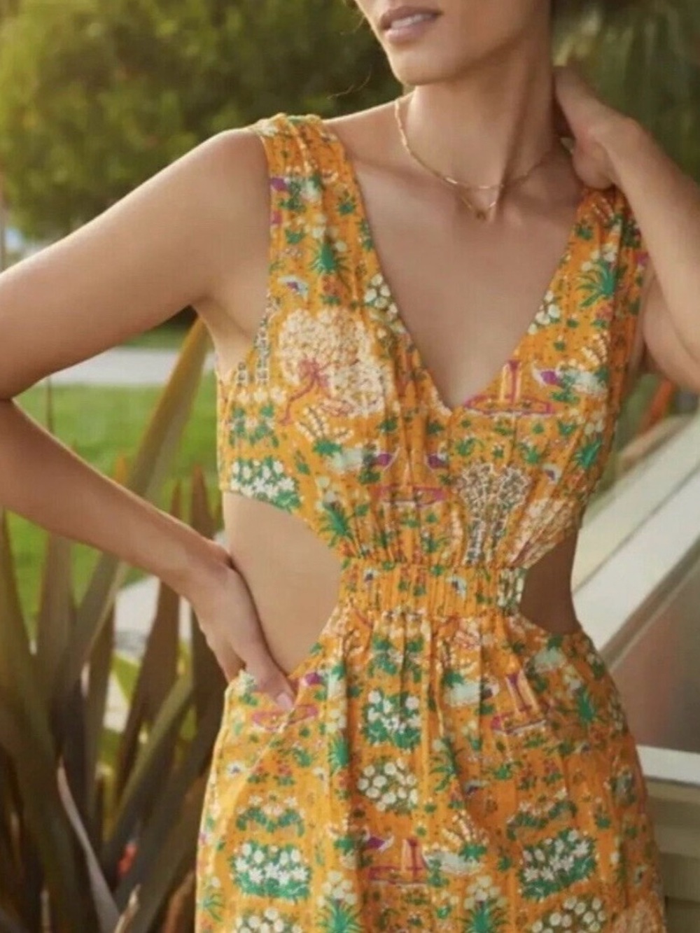 Anthropologie Yellow Floral Backless Sundress